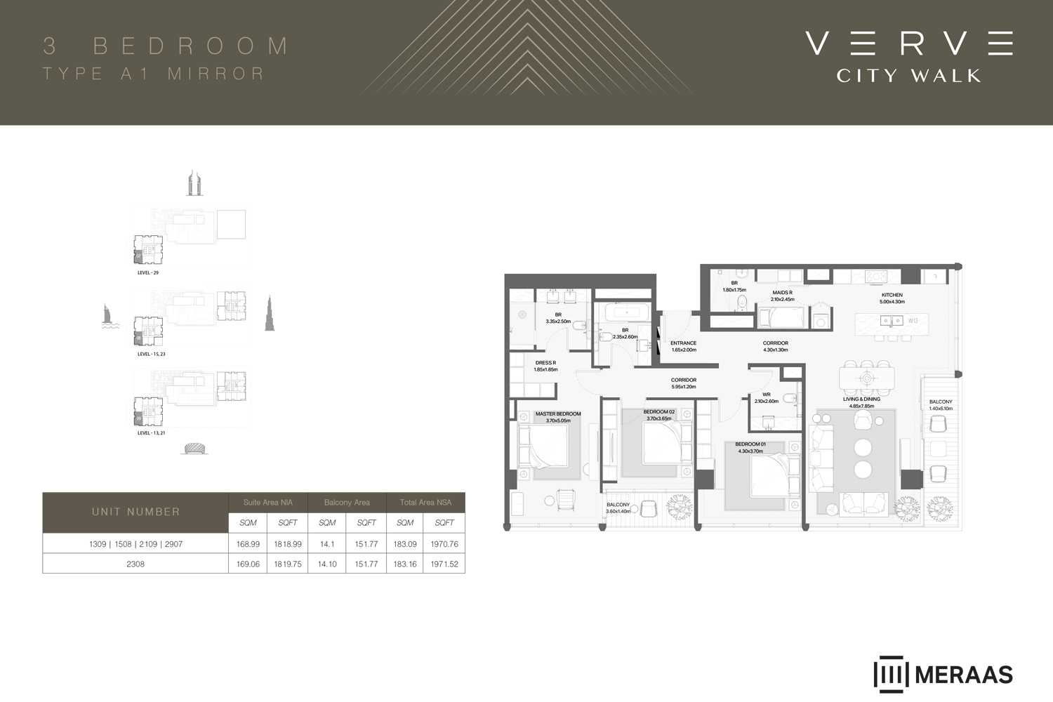 Type A1, Mirror - 3BHK